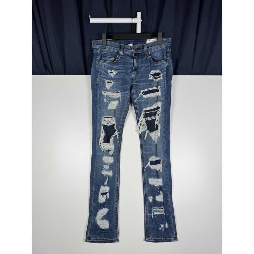 Rag & Bone Dre Distressed & Repaired Mid-Rise Skinny Jeans Size 26 (Inseam 29")
